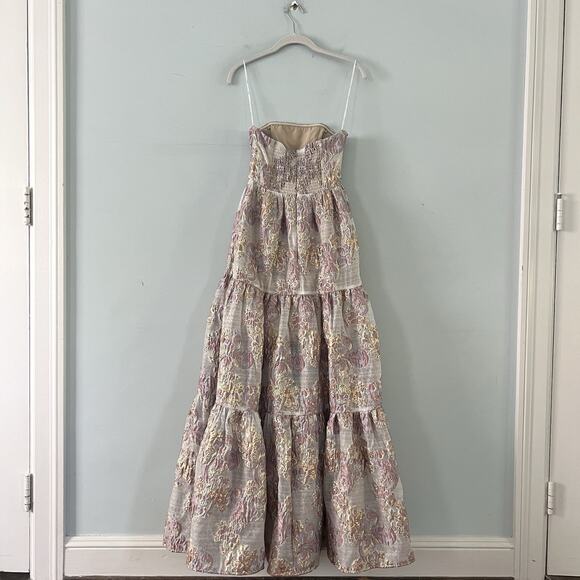 NWT Elliatt Halite Blush Pink Metallic Jacquard Side Slit Maxi Dress - Picture 6 of 10